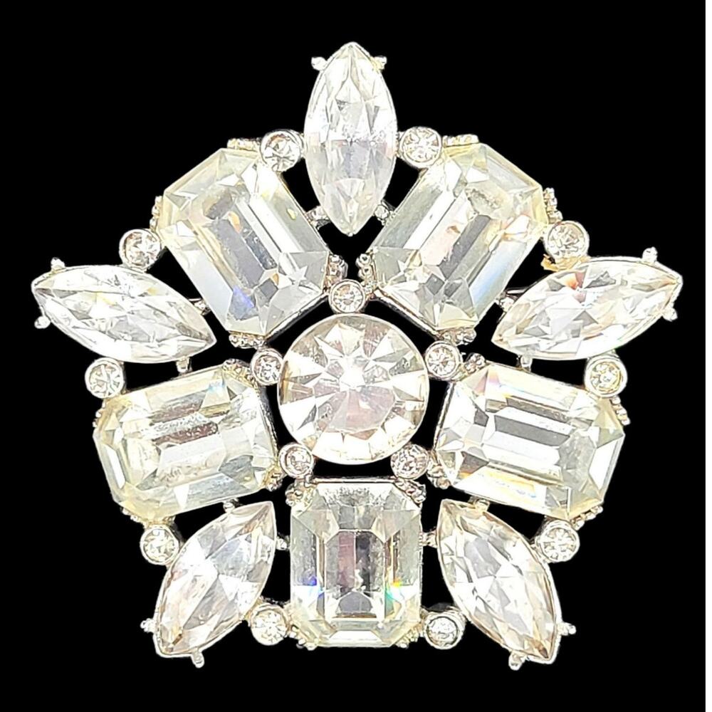 Sparkling ORA‎ Vintage Rhinestone Starburst Brooch Retro Glam Statement Piece